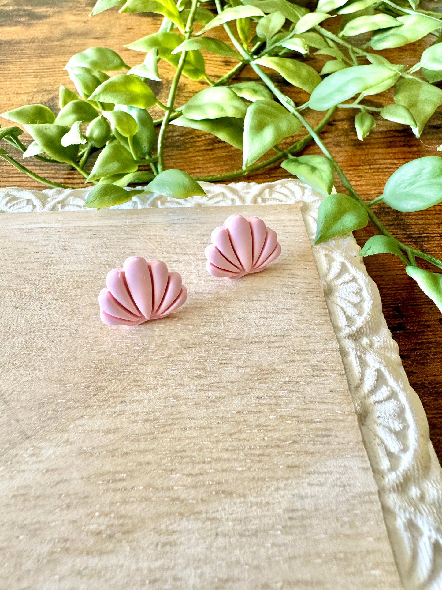 Pastel Pink Seashell Studs